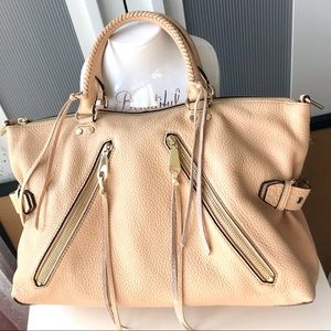Rebecca Minkoff Moro Leather Satchel in Biscuit